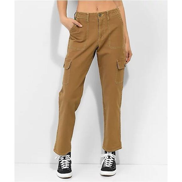 Empyre Womens Marlo Canvas Cargo Y2K Skater Pants - Bronze Brown, Jr. Size 13 - Picture 1 of 15